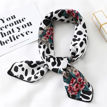

Elegant Cow Leopard Dot Print Silk Square Scarf Women Hair Tie Band Small Female Neckerchief Head Neck Feel Satin Headband
