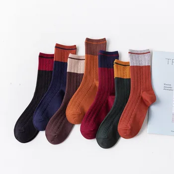 

New winter women's wide stripe color matching high quality super thin cashmere casual socks Cheap fashion cotton socks