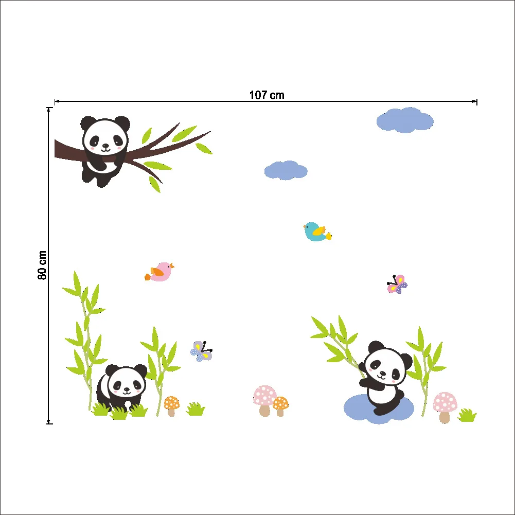 Милые Мультяшные панды и бамбуковые виниловые цветные настенные наклейки с животными, художественные настенные наклейки для детской комнаты, спальни, гостиной, домашнего декора - Цвет: ZY1310S