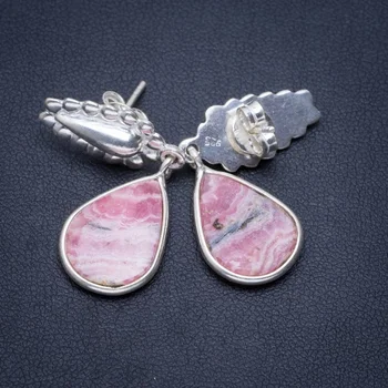 

Natural Rhodochrosite Handmade Unique 925 Sterling Silver Earrings 1.5" A1449