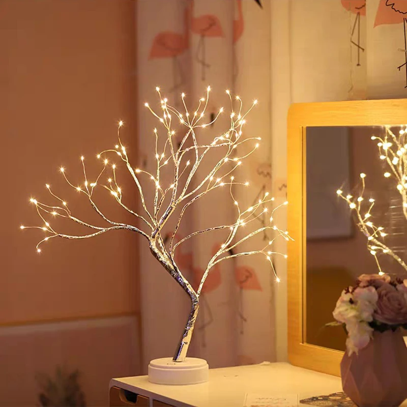 

LED USB Fire Tree Light Copper Wire Table Lamp Home Indoor Bedroom Night Light Wedding Party Bar Christmas Decoration Gift