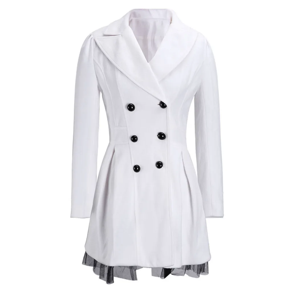 Женское расклешенное двубортное пальто, женское длинное пальто с лацканами, Элегантное зимнее теплое шерстяное пальто для женщин, верхняя одежда