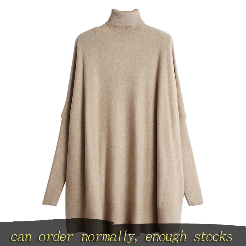 

[DEAT] Oversized Knitting Sweater Loose Fit Turtleneck Long Sleeve Women Pullovers New Fashion Tide Autumn Winter 2020 19A-a43