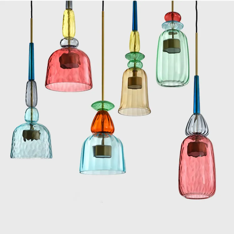

Modern Color Glass Candy Pendant Lights Children's Room Retro Hanging Lamp Industrial Lamp Fixture Lustres Pendentes Decor Home