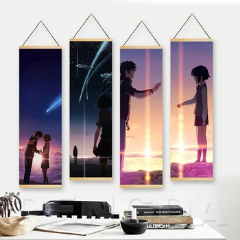 

Nordic Canvas Printed Movie Your Name Animation Hanging Scroll Painting Wall Art Love Film For Girls Room Poster Home Decoration