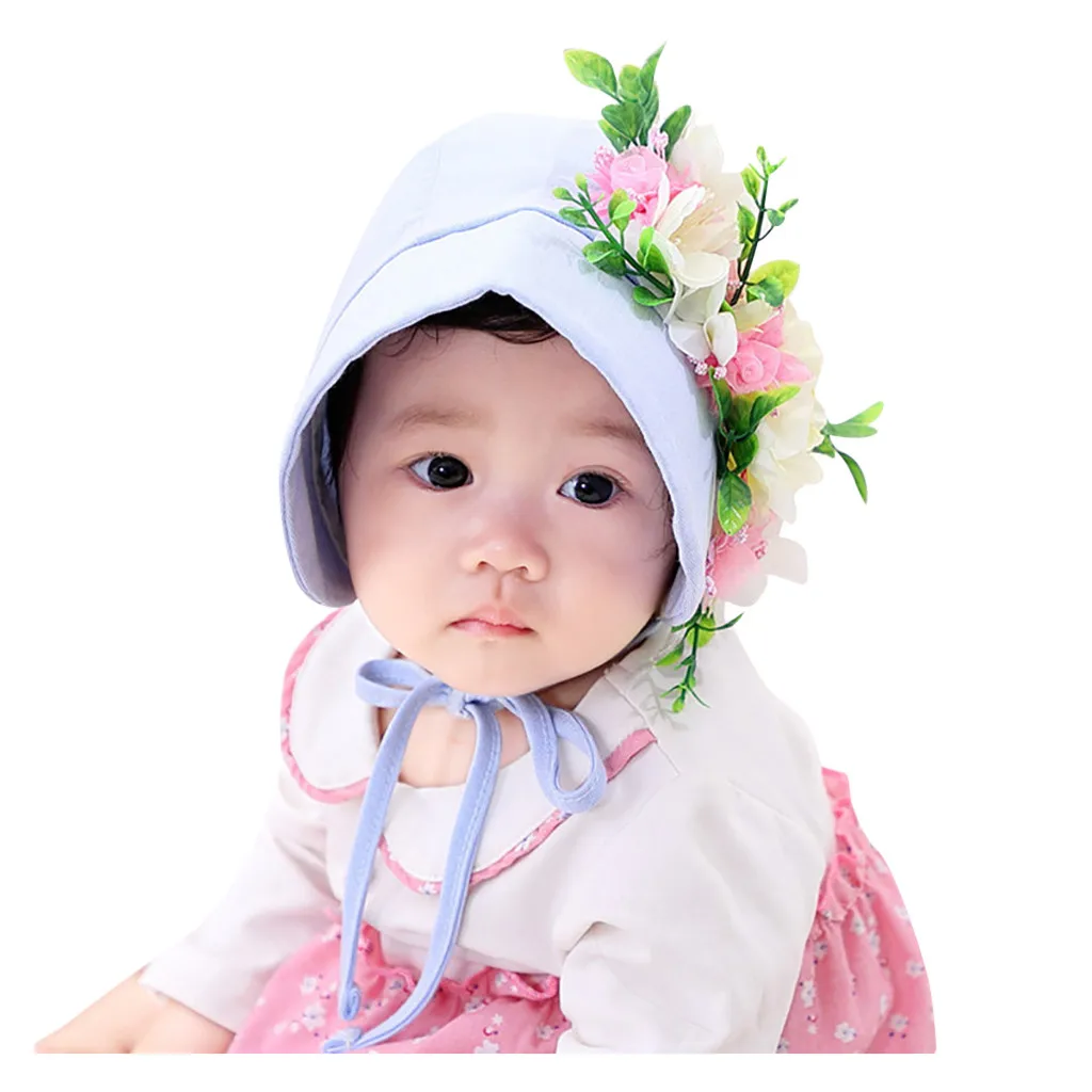 Шапки для новорожденных 1-2 лет, модная Осенняя шапка с цветочным принтом для защиты от солнца, регулируемая однотонная Шапочка-бини с цветочным узором, шапки для фотосъемки