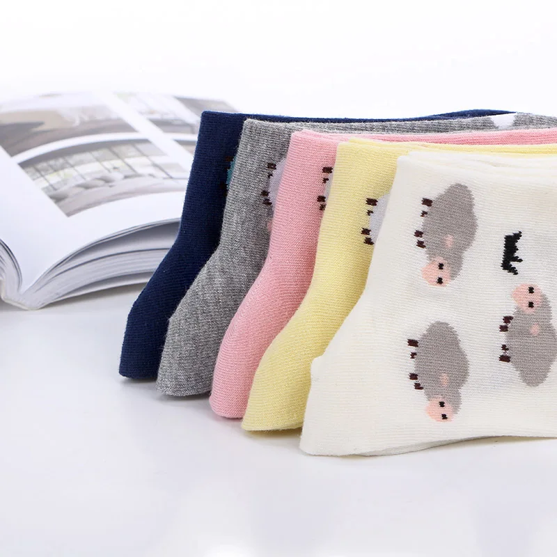 Jeseca милые женские носки с принтом животных из мультфильмов для девочек, зимние толстые теплые носки женские винтажные рождественские носки в стиле Харадзюку