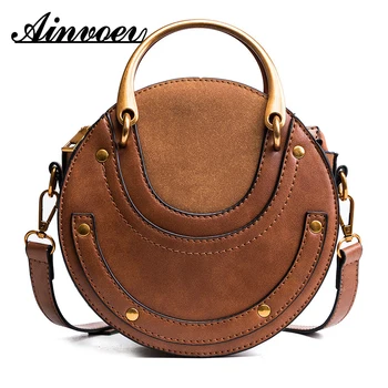 

Ainvoev 2019 Fashion Shoulder Messenger Bag Luxury Designer Leather Women Bag Round Handbag Women Handbag Rivet Summer Lady