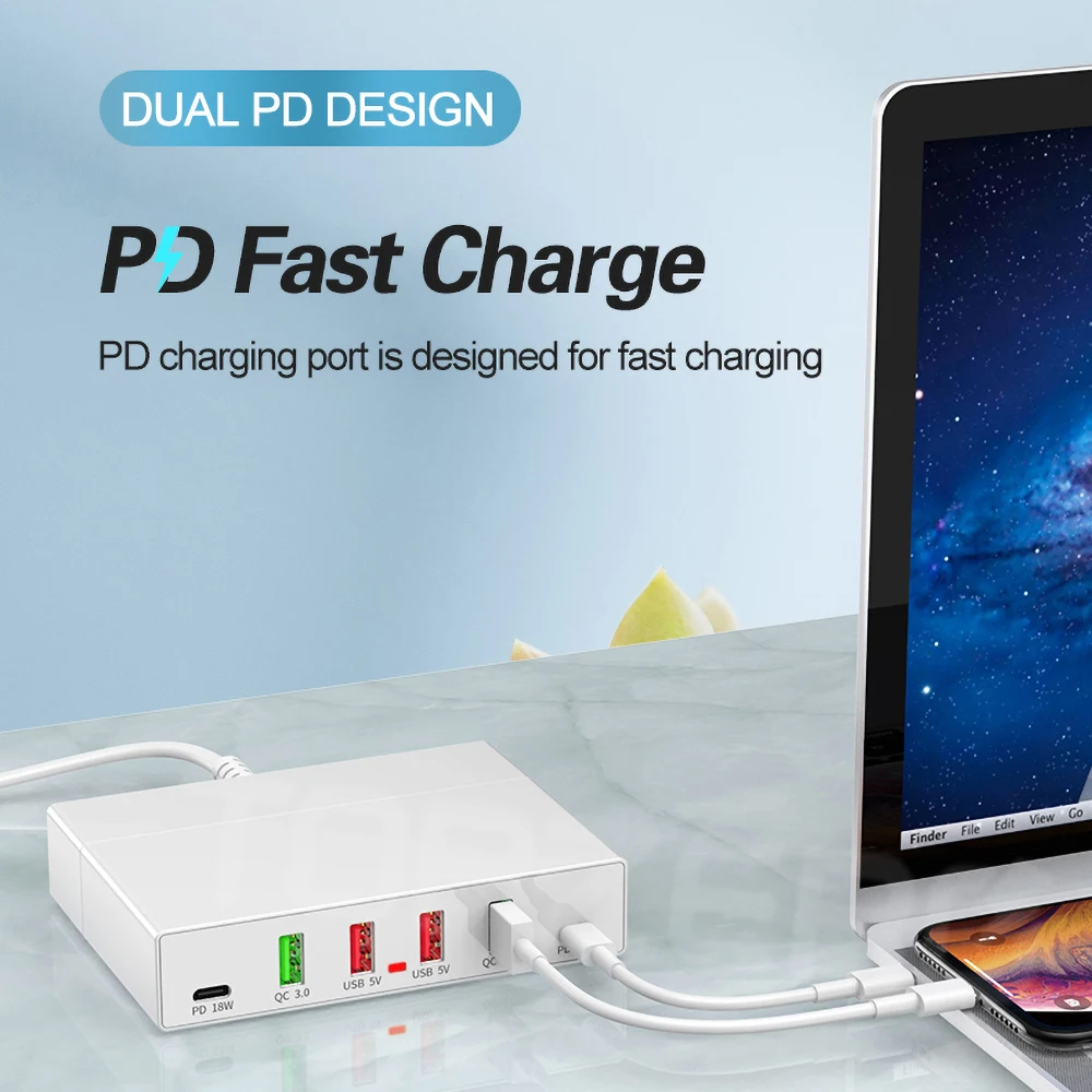 US $29.03 72W 6 Ports Quick Charge 30 USB Charger Adapter HUB Mobile Phone Charger USB C PD Fast Charger For IPhone Huawei Samsung Xiaomi
