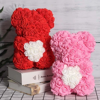 

25cm Red Rose Bear Teddy Bear Rose Artificial Flower Decoration Christmas Valentines Birthday Gift