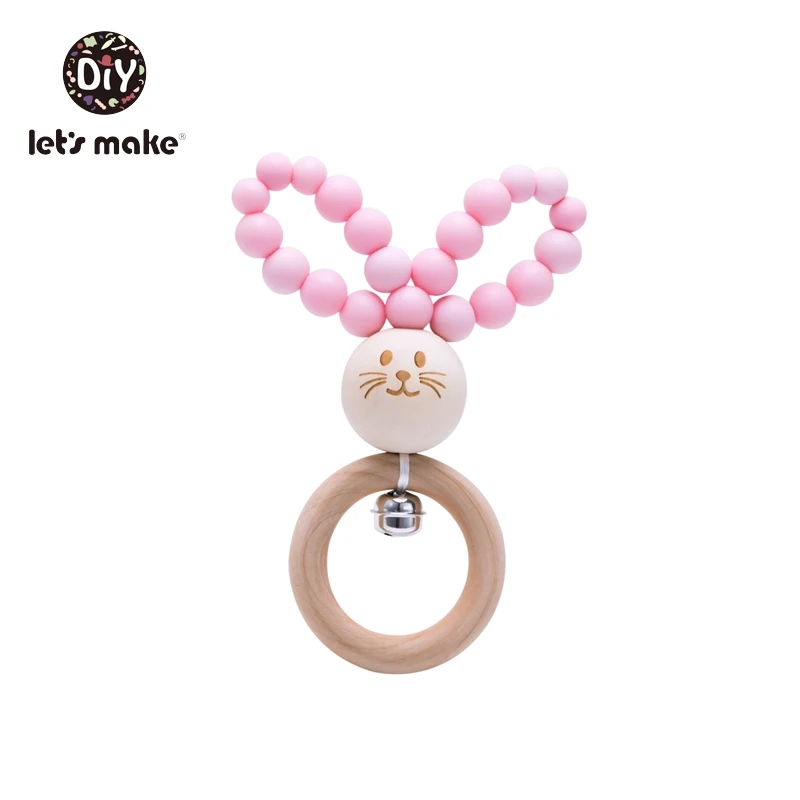 Давайте сделаем детские погремушки для новорожденных Обучающие деревянные игрушки кольца Прорезыватель для детей 0-12 месяцев 1 шт. музыкальный Кролик кошка животное кровать колокольчик - Цвет: candy pink