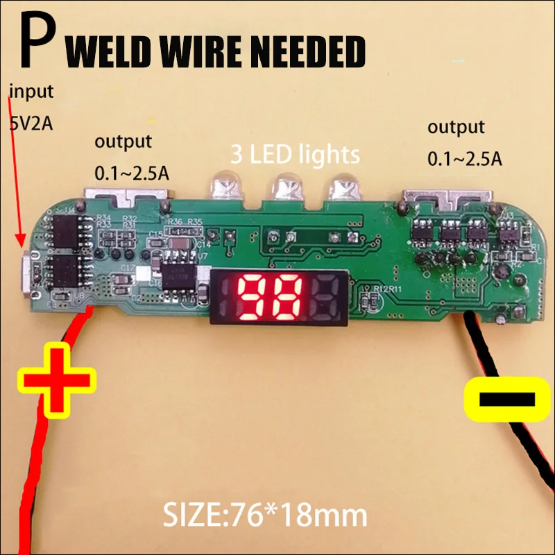 5 в а Дополнительный внешний аккумулятор, модуль, плата питания для мобильного телефона, контроллер для зарядки печатной платы, два/три порта usb, светодиодный ЖК-экран, сделай сам, замена - Цвет: P wire