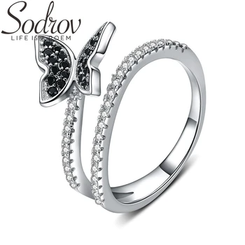 

SODROV Cute 925 Sterling Silver Jewelry Black Spinel Elegant Butterfly Engagement Rings for Women Zircon Finger Ring G059