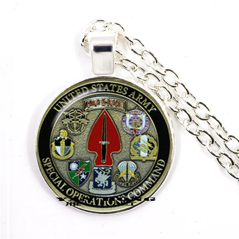 Металлическое ожерелье в морском стиле США круглый стеклянный кулон-аппликация