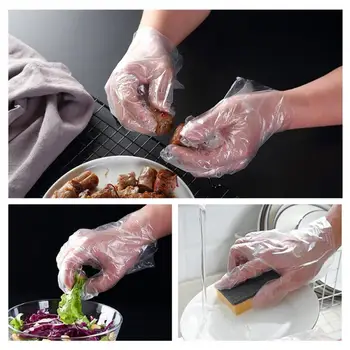 

200Pcs Transparent Disposable Gloves BBQ Cooking Catering Hair Products Eating Lobster Thicken Plastic PE Film Kitchen Gloves