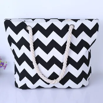 

2020 Women single-shoulder bag wave stripe canvas bag hemp rope bag women's fashion beach travel handbag Tote bags