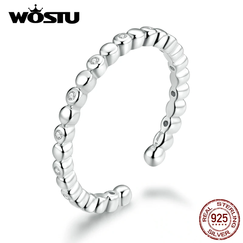 WOSTU простое Открытое кольцо из 100% стерлингового серебра 925 пробы регулируемые