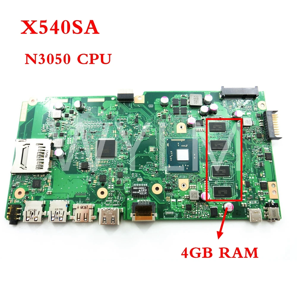 Placa madre con memoria X540SA N3050 CPU DDR3 de 4GB para ASUS X540S X540SA X540SAA F540S, placa base para portátil 90NB0B30-R00031