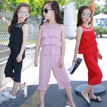 

Big Girls Clothing Set 2020 Summer Fashion Children Clothes Kids Teens Sport Suit Sleeveless Ruffle Clothes for 6 8 10 12 Years