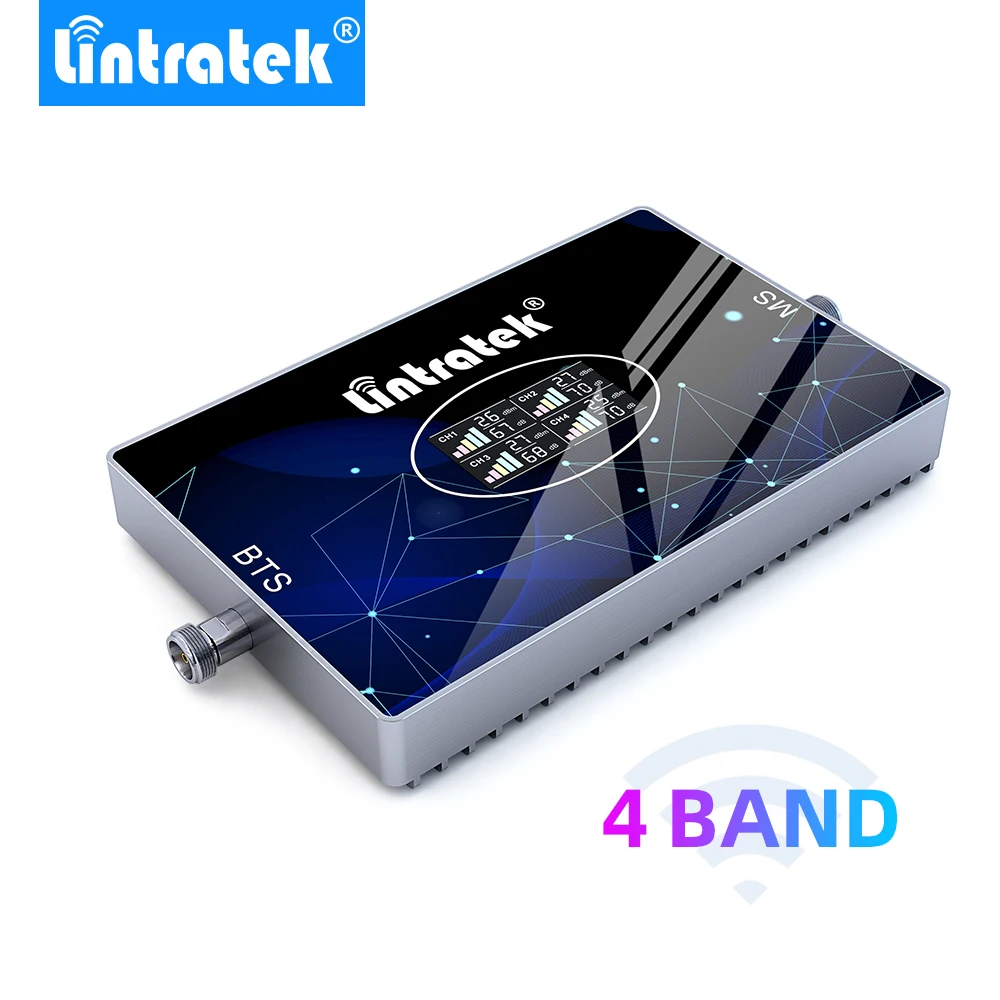 Lintratek mobile phone repeater 2G 3G 4G 70dB gsm dcs wcdma lte 2600 2100 1800 900 mhz ALC four band cell phone signal booster
