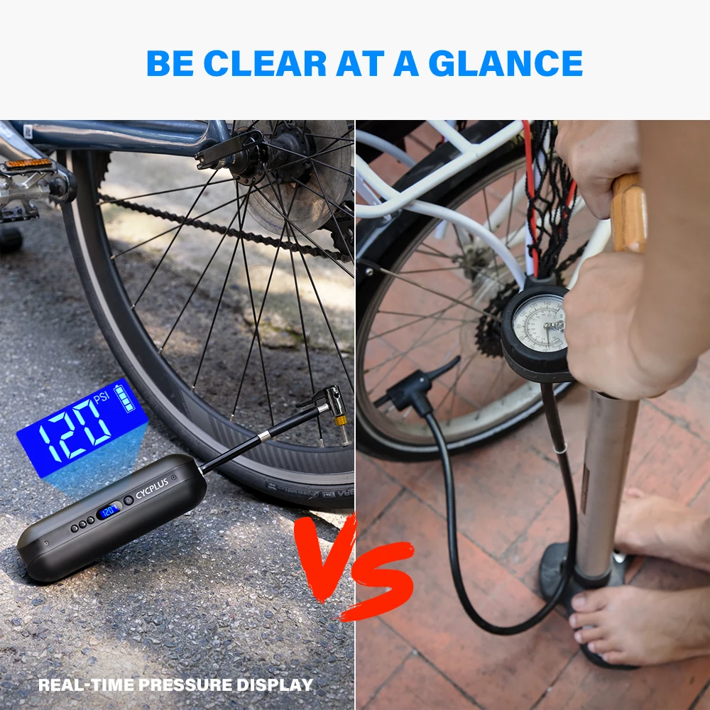 CYCPLUS Elektrische Luftpumpe Hochdruck Radfahren Zubehör Smart Inflator  Mini Fahrrad Pumpe für MTB Fahrrad Fuß Ball Auto Reifen