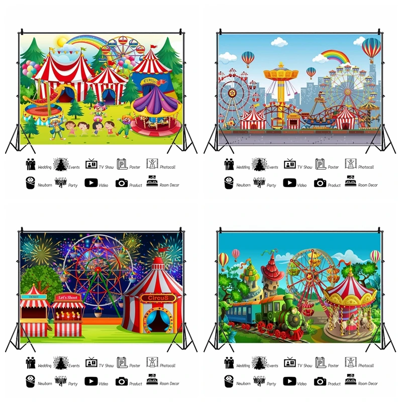

Yeele Photo Backdrop Props Customized Birthday Party Decor Playground Ferris Wheel Vinyl Background Photography For Studio Shoot