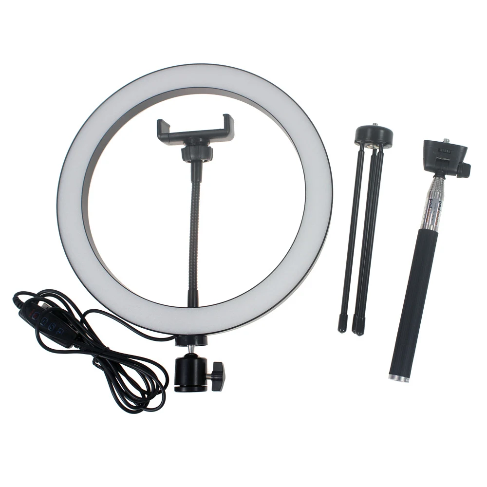 26cm with clamp Приглушаемая Фотографическая светодиодный Selfie Ring Light Youtube Video Live 3500-5500k фотостудия свет с держателем для телефона USB разъем штатив - Цвет: 26cm with clamp