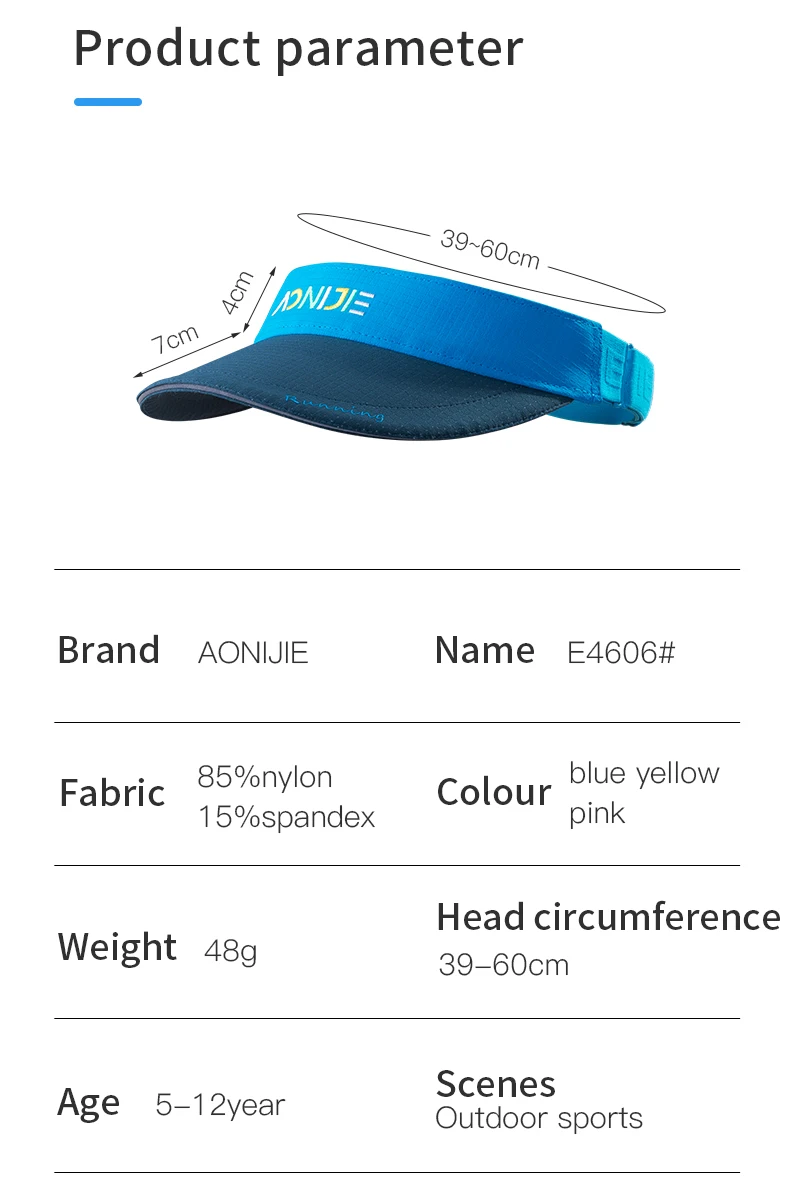 AONIJIE E4606 cappello regolabile per bambini con visiera parasole regolabile per bambini da 5 a 12 anni