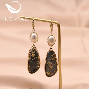 

XlentAg Luxury Natural Pearls Zircon Earrings Angle Stone Hook Earings Birthday Women Accessories Korean Fashion Jewelery GE0750