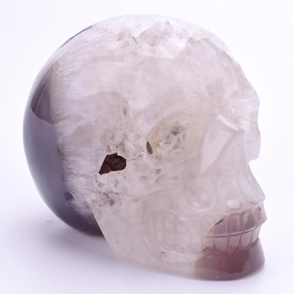 

5 Inch Healing Realistic Quartz Crystal Skull Sculpture Natural Tiger Eye Hand Carved Crystal Skull Statue Home Decor Artworks