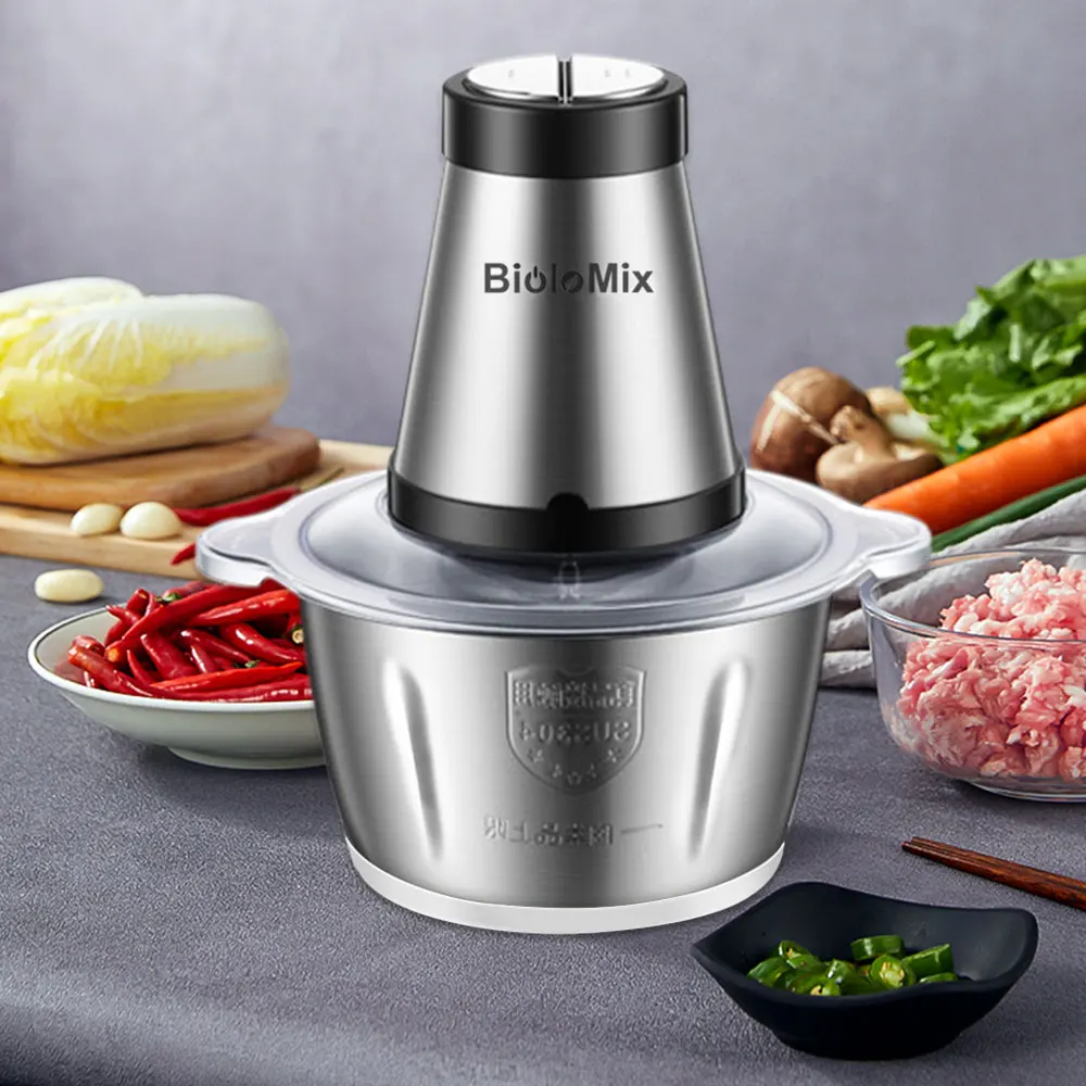 2 Speeds 500W Stainless steel 2L Capacity Electric Chopper Meat Grinder Mincer Food Processor Slicer