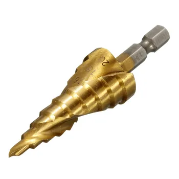 

1pc 4-20mm HSS Titanium Coated Hex Triangle Shank Hole Spiral Grooved Cutter Cone Step Drill Bit Spiral Groove Step Drill