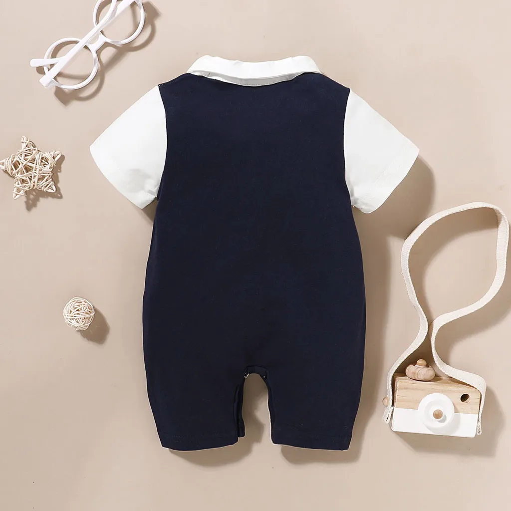 Newborn Infant Baby Boys clothes Solid Gentleman Tie Romper Jumpsuit Outfits Baby Clothing Short Sleeve T-shirt #C