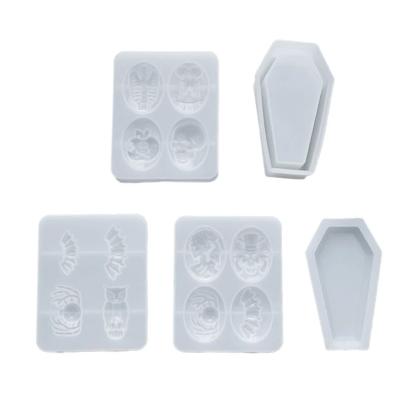 

Crystal Epoxy Spider Skeleton Pendant Jewelry Resin Mold Coffin Trinket Box Silicone Mould Halloween Gothic Container DIY Crafts