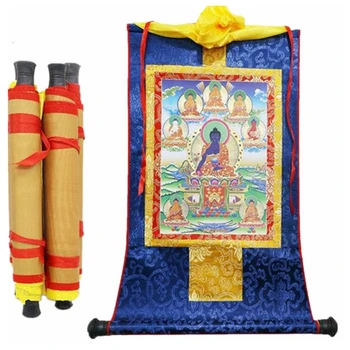 

Tibetan Thangka Eight Medicine Buddha Statues Wood Scroll Printing 13"X8.3" Decoration Supplies Painting 1pcs YYY9810