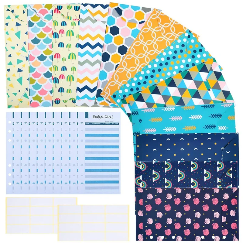 

PPYY-24 Pieces Budget Envelopes A6 Binder Pockets for Cash Envelope System,Budget Planner,Cash Envelope Wallet with Stickers