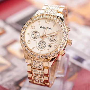 

Luxury Brand Watch Geneva Women Classic Fashion Rhinestone Watch Crystal Quartz Ladies Watches Clock Relogio Feminino