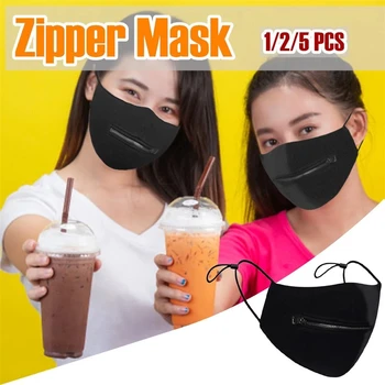 

1/2/5/10ps Unisex Zipper Mondmasker Respirator Reusable Washable Mascarillas Tela Easy To Drink Outdoor Adult Black Cubrebocas