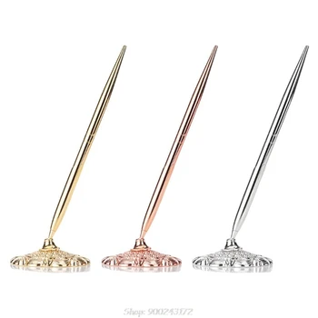 

Retro Metal Ballpoint Pen Attached Base Stand Desk Office Counter Wedding Guest Sign Signature Pens S04 20 Dropship