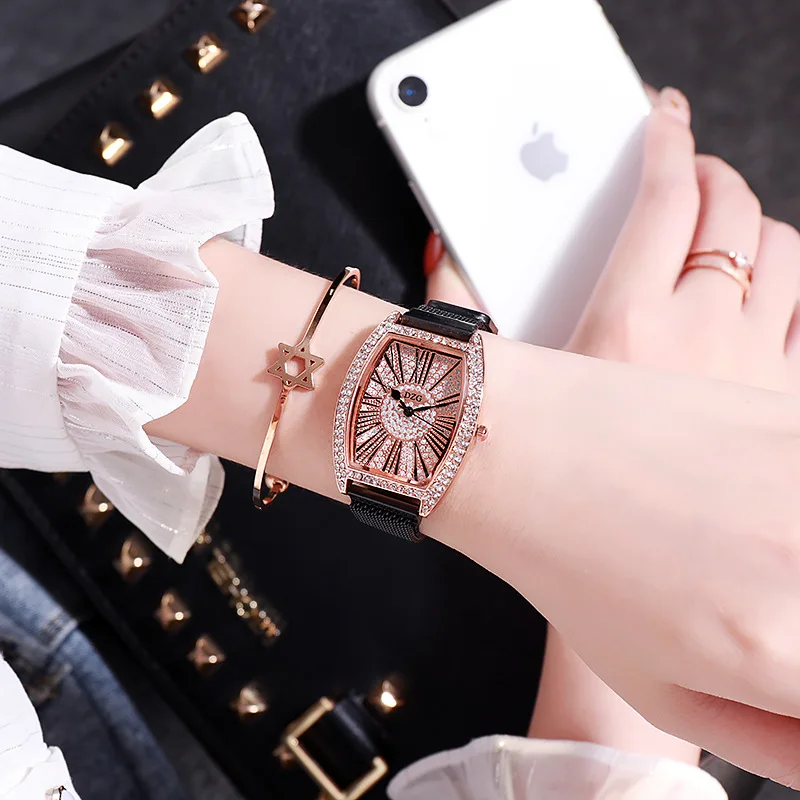Женские часы браслет квадратный магнит горного хрусталя ремешок из розового золота чехол римские граненые наручные часы Часы Relogio Feminino
