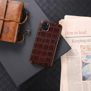 

Luxury Genuine Crocodile Pattern Leather Case For iPhone 11 Pro Max Slim Protection Phone Back Case Cover Metal Volume Button