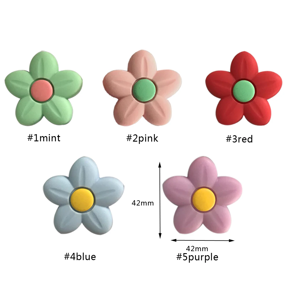 5pcs  Teething 장난감 미니 양 곰 개 코끼리 오리 꽃 실리콘 구슬 식품 학년 Teether DIY Pacifier 체인 아이 선물