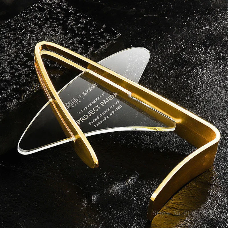 Custom Five-Pointed Star Crystal Trophy, Gold, Silver, Bronze, Creative Commemorative, Souvenir Award, Home Decoration, 1Pc