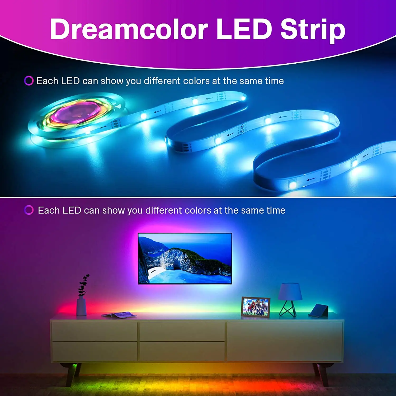 2m /5m Tv Backlight With App Dream Color Led Control 5050 Rgb+ic Music Sync  Usb Led Strip Lights - Led Strip - AliExpress
