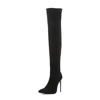 

Slim heels, super high heels, pointed boots, women's knee boots, thin elastic boots, large size oversize