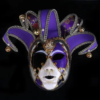 

Full Face Men Venetian Theater Jester Joker Masquerade Mask With Bells Mardi Gras Party Ball Halloween Cosplay Mask Costume