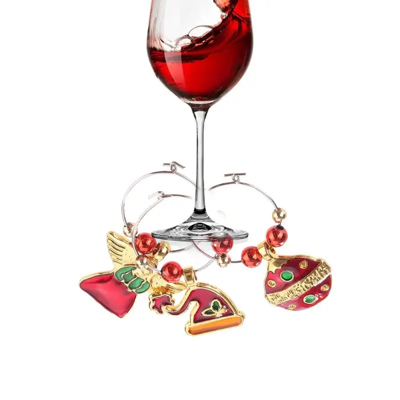 

6pcs/set Christmas Wine Glass Cup Rings Tags Markers Table Decor Xmas Pendant