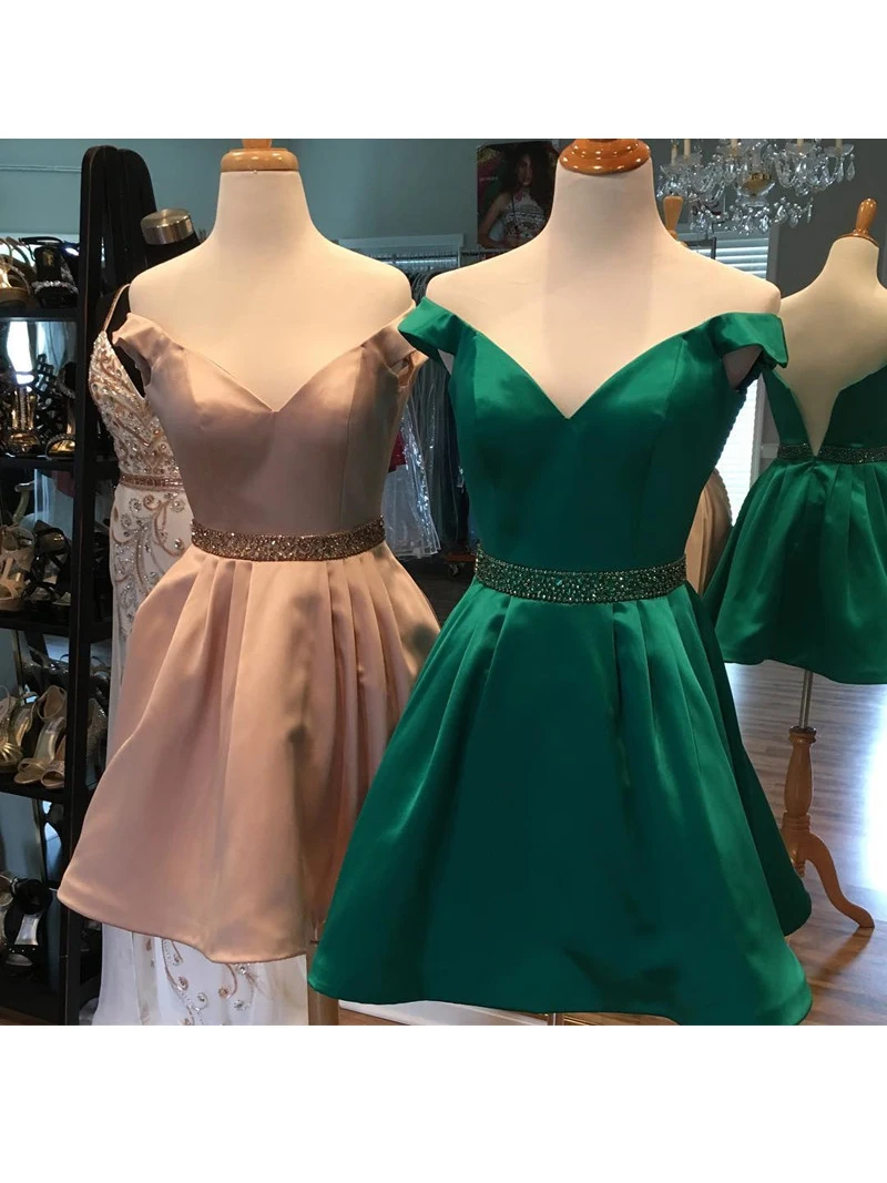 Vestidos de coctail с открытыми плечами атласные Короткие Коктейльные Вечерние, выпускные платья с бисером