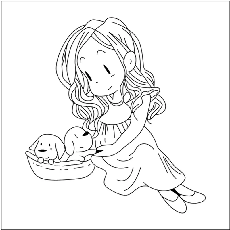 

10x10 Girl holding puppy Transparent Clear Silicone Stamp Seal for DIY scrapbooking photo album Decorative clear stamp