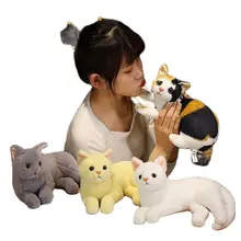 

30CM PP Stuffed Lifelike Siamese Cats Animal Crossing Plush Toy Simulation American Shorthair Home Decor Gift For Girl Birthday